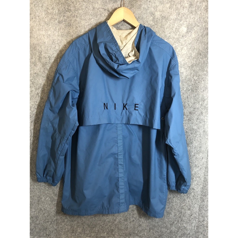 Vintage Nike Coat Womens Medium Blue Nylon Windbreaker Raincoat Hood Classic - Picture 4 of 11